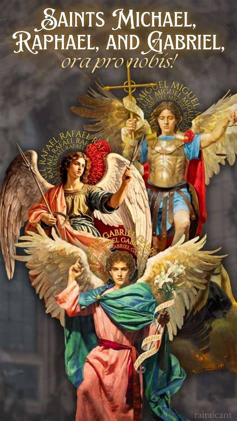 Ilustrácia archanjelov Gabriel, Michael a Rafael