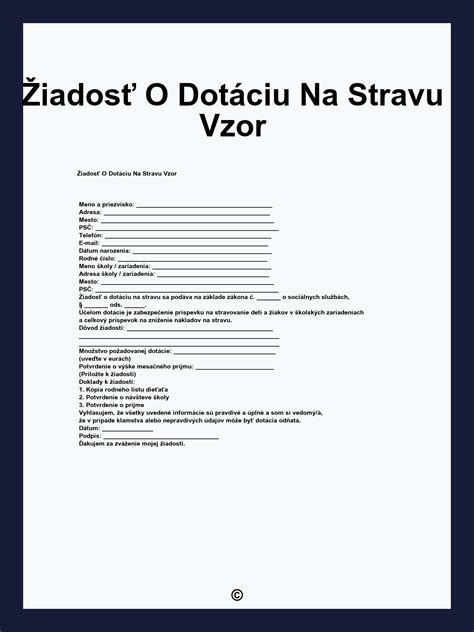 Vzor žiadosti o dotáciu na stravovanie