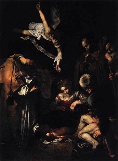 Adorácia pastierov (Nativita), Caravaggio, 1609. Repliky a informácie dostupné z verejného archívu.