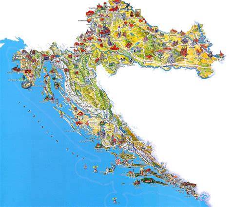 Mapa Chorvátska s vyznačenými regiónmi (Istria, Kvarner, Stredná/Dalmácia) - prepojenie na lokality