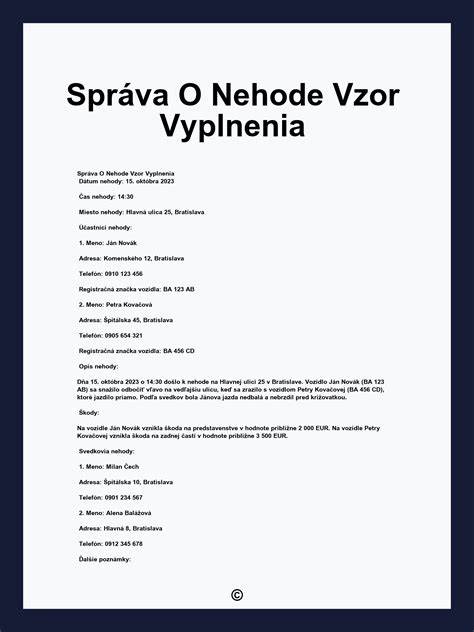 Správa o nehode - vzor a vysvetlenie políčok