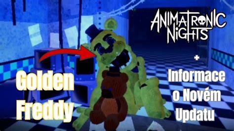 Obrázok zobrazuje Golden Freddyho v jeho zlatom prevedení, porovnanie s Fredbearom na pozadí súvislosti so sériou FNaF.