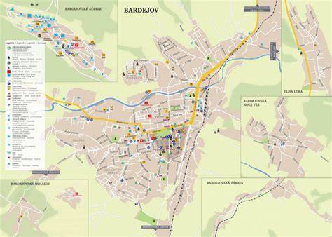 Mapa regiónu severovýchodného Slovenska a Bardejova s vyznačenými zdravotníckymi centrami