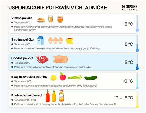 Infografika: Správne rozmiestnenie potravín v chladničke a teplotný profil