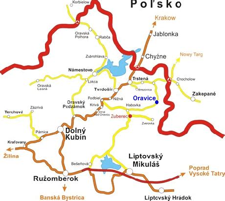 Mapa regiónu Dolný Kubín a okolie