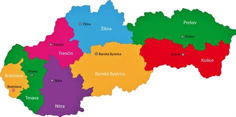 Mapa stredného Slovenska s terčovými miestami Terchová, Žilina, Liptovský Mikuláš a Bytča