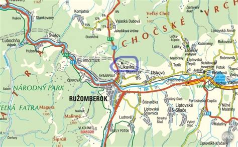 Mapa Ružomberka s vyznačenou polohou MŠ Slniečko