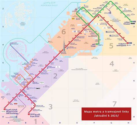 Mapa metra v Dubaji - realne zobrazenie všetkých liniek a staníc
