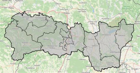 Mapa Košického kraja ukazujúca porovnanie regiónov s vypichnutím Michaloviec
