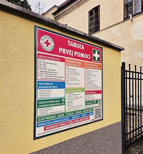 Infografika znázorňujúca kroky prvej pomoci a kontaktovanie záchrannej služby