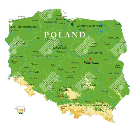 Mapa Poľska s vyznačenými možnými nákupnými miestami